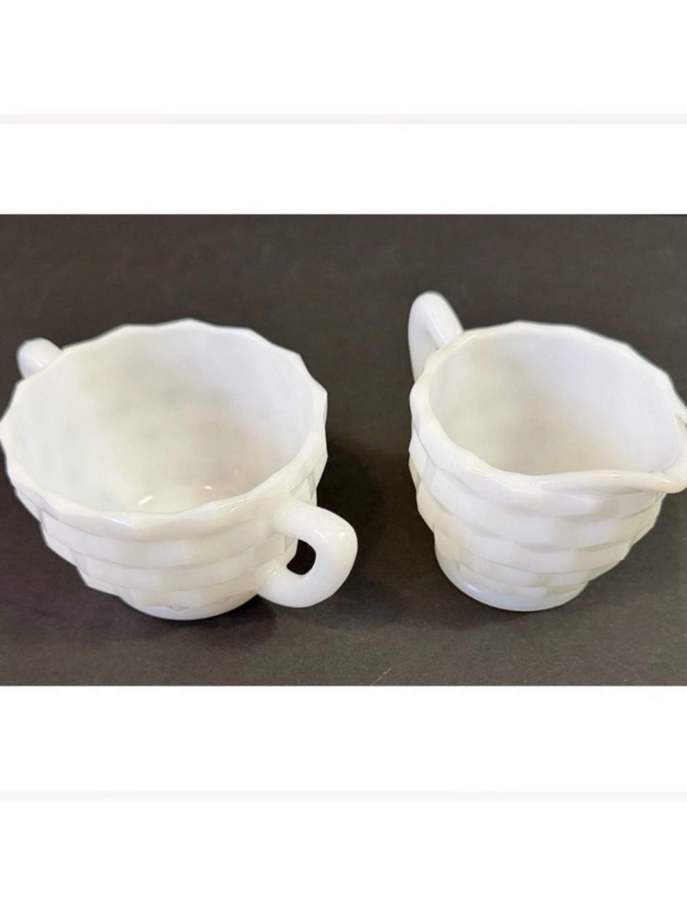 Vintage MCM Jeanette White Milk Glass Cubed Creamer & Open Sugar Bowl